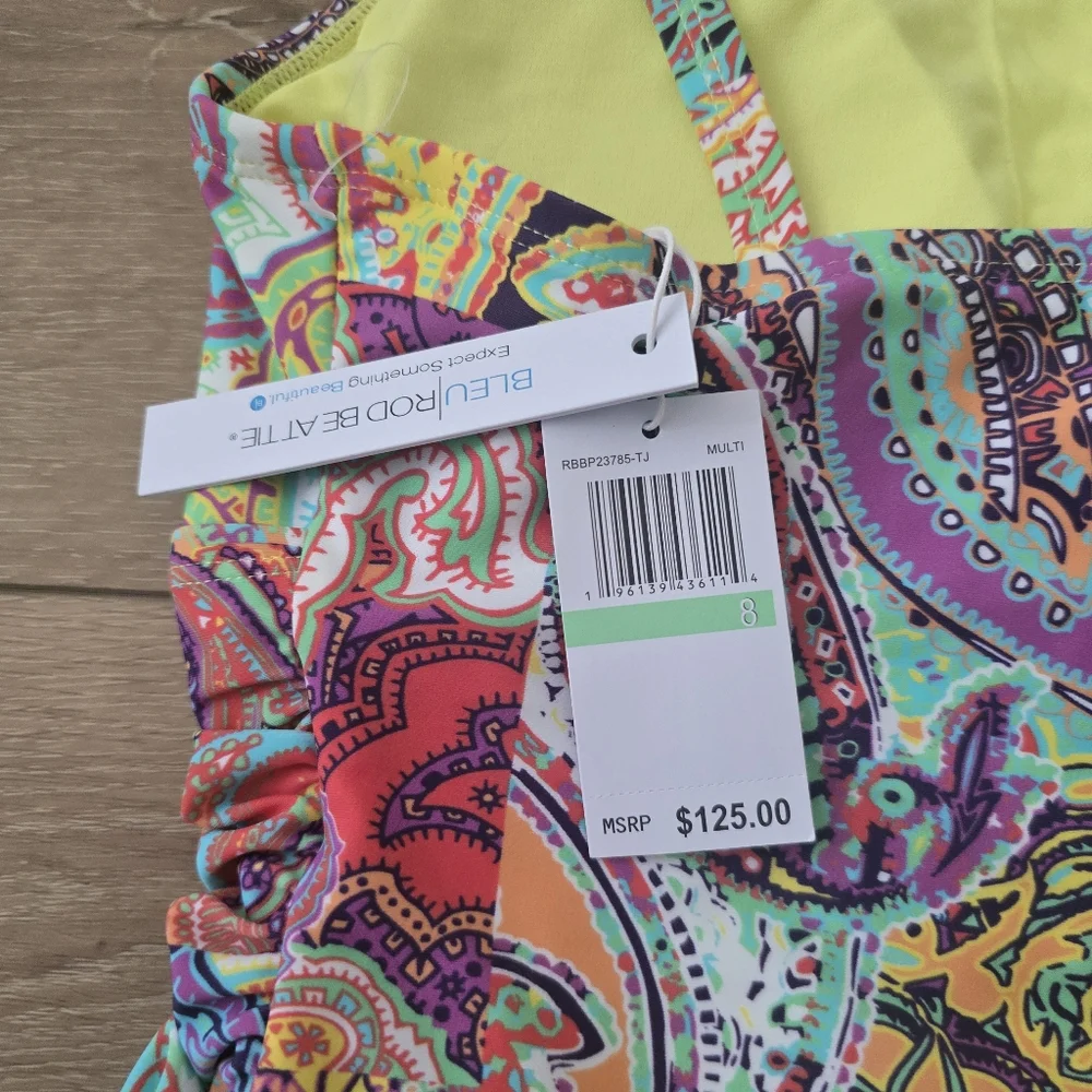 Bleu Rod Beattie Multicolor Paisley One Piece Swimsuit Size 8 Boho - Picture 6 of 8